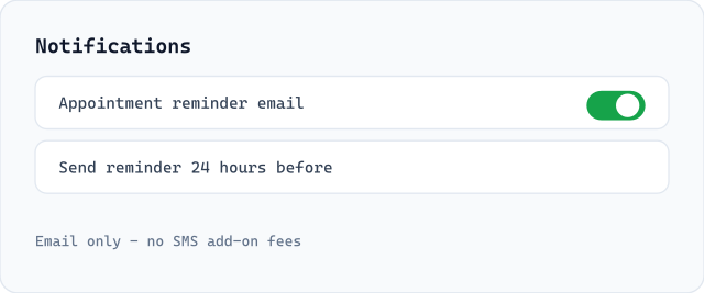 Email appointment reminders settings